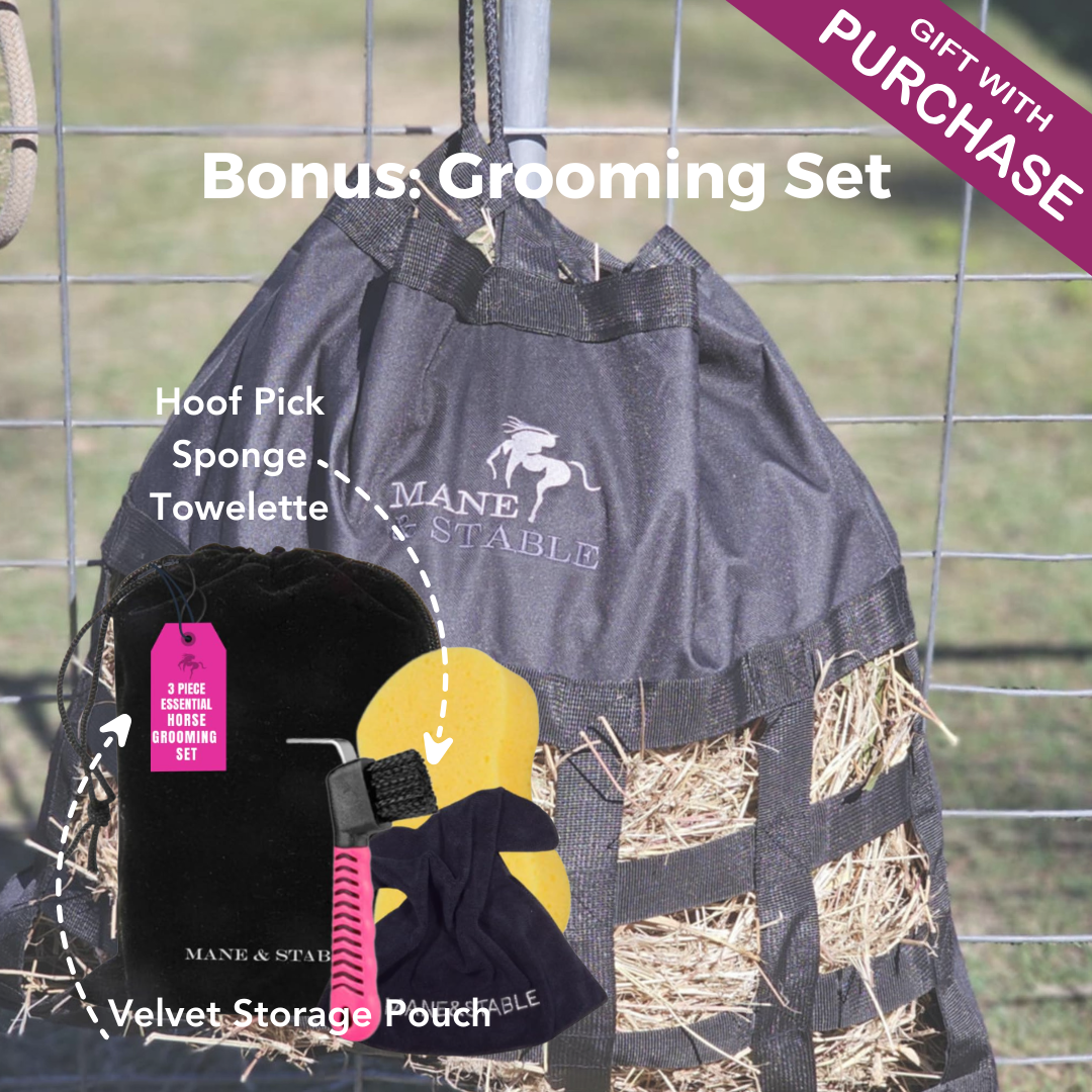 Horse Hay Saver Bag | Bonus 3pce Grooming Tool Set